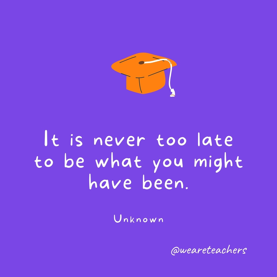 It is never too late to be what you might have been. —Unknown It is never too late to be what you might have been. —Unknown- Graduation Quotes