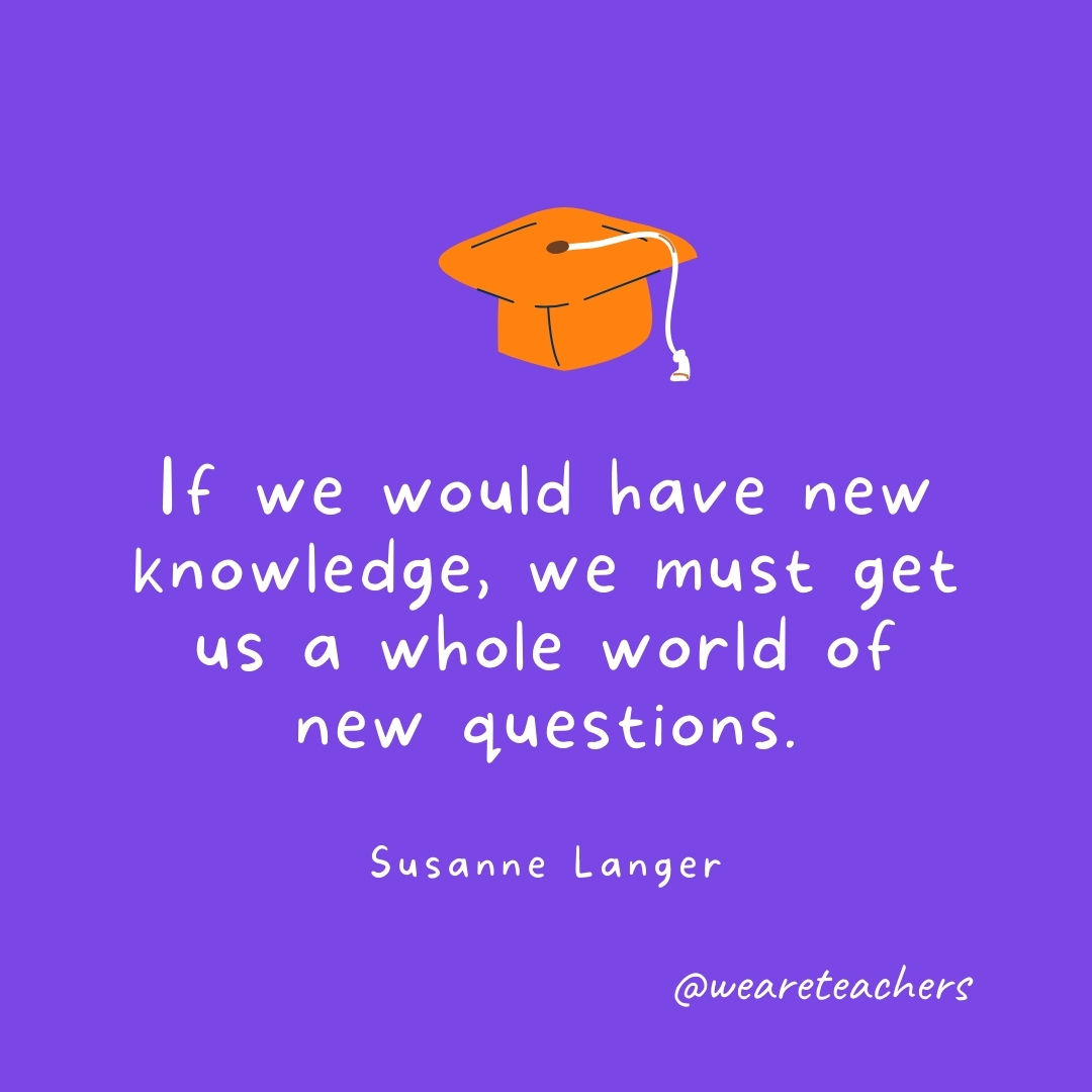 If we would have new knowledge, we must get us a whole world of new questions. —Susanne Langer If we would have new knowledge, we must get us a whole world of new questions. —Susanne Langer