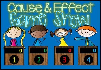 jeopardy-game drawing of students in front in a jeopardy game for cause and effect lesson plan