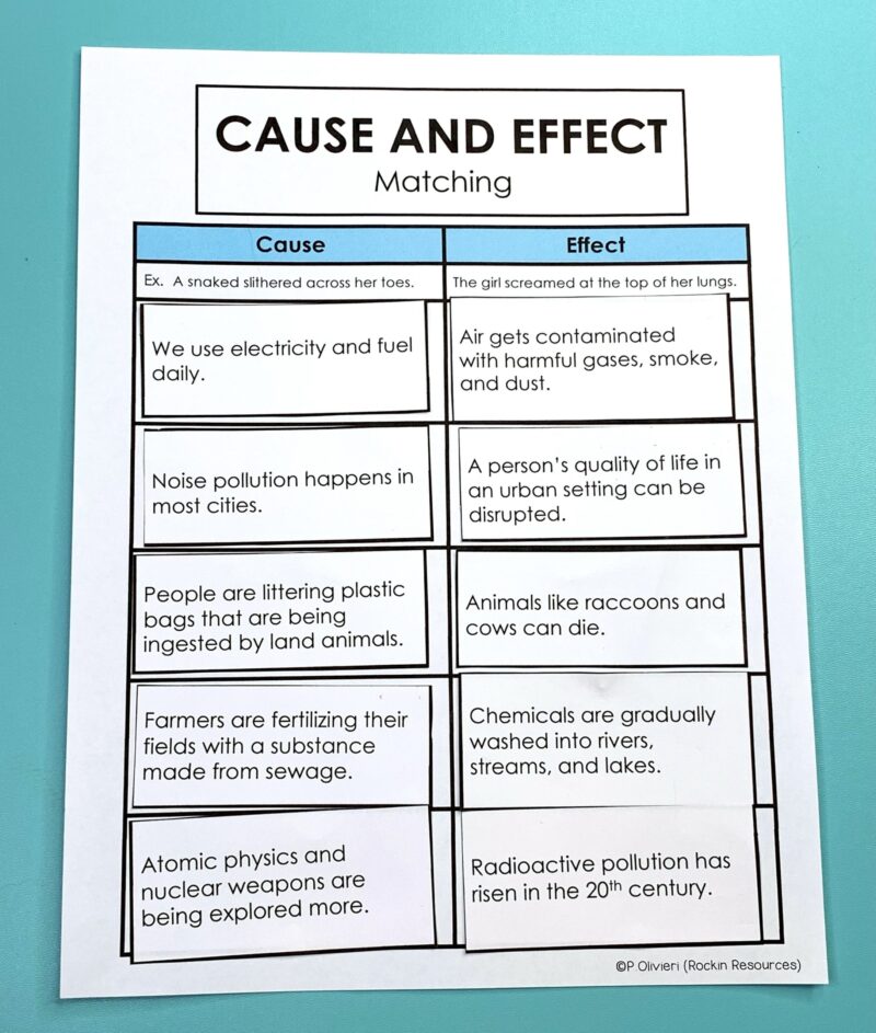 matching example of matching pairs of cause and effect cards for a cause and effect lesson plan