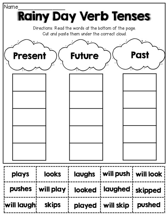 verb tense sort activity with verbs to cut and sort 