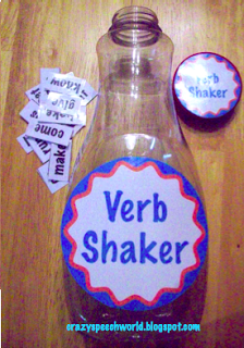 bottle with verb shaker text on the front for a verb tense activity 