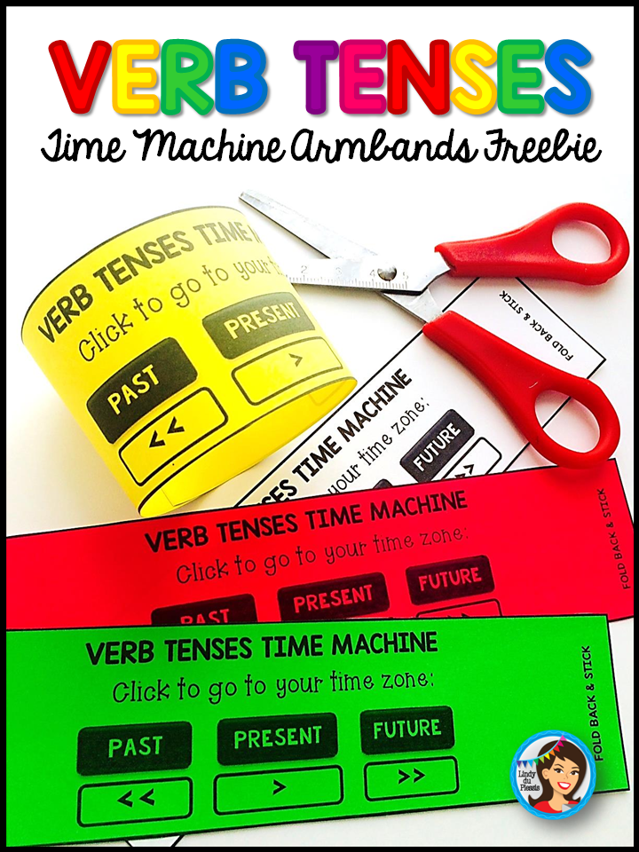 bracelet with verb tenses written on them 