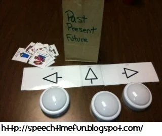tap lights with arrows to show if a verb is past present or future tense 